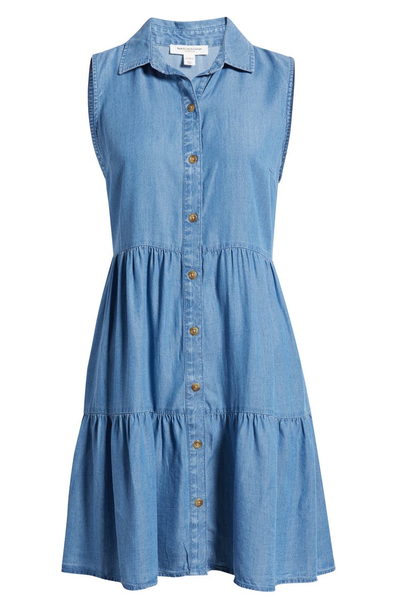 beachlunchlounge Wendy Sleeveless Chambray Shirtdress, Alternate, color, Medium Wash