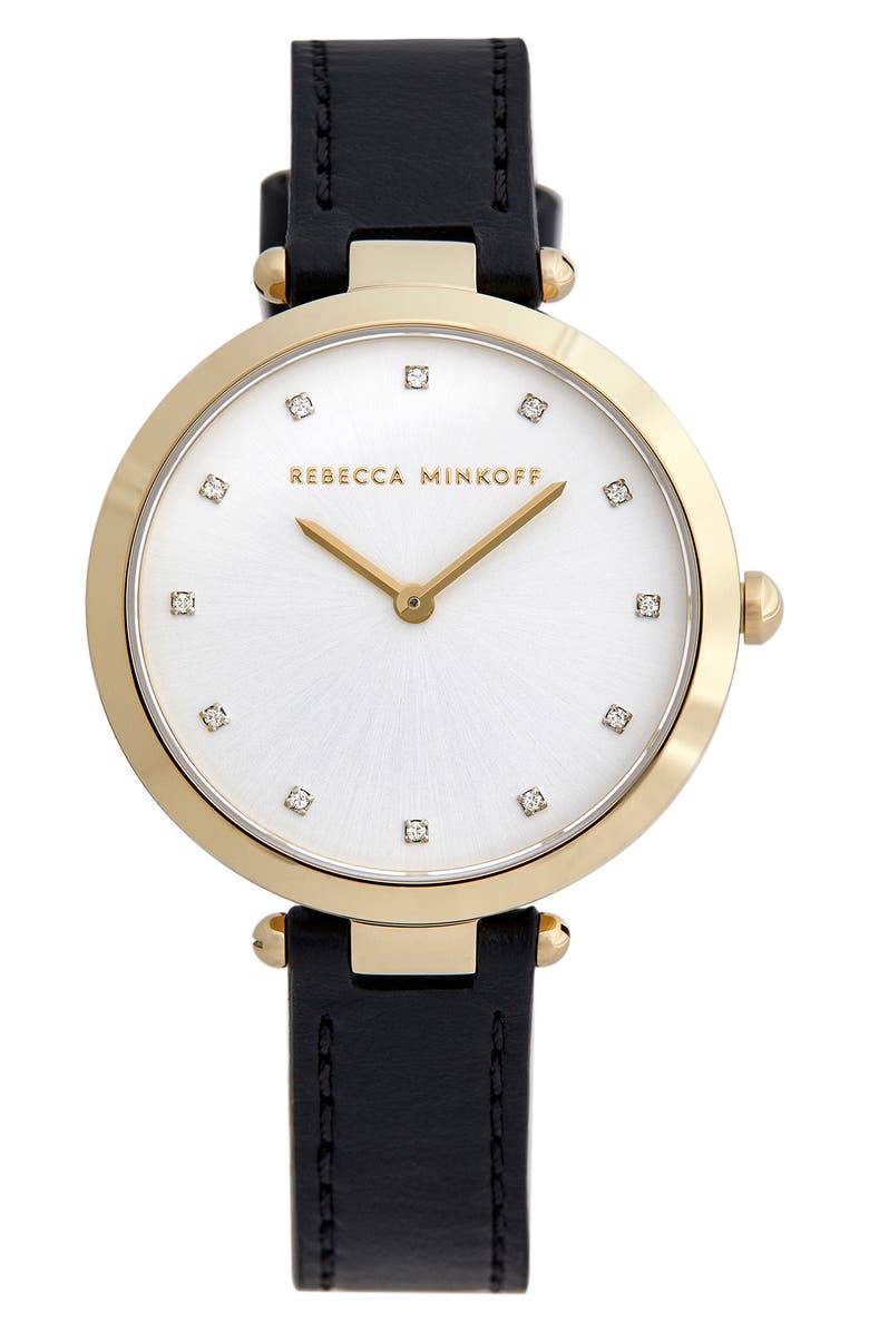 Rebecca Minkoff Nina Leather Strap Watch, 33mm, Main, color, 