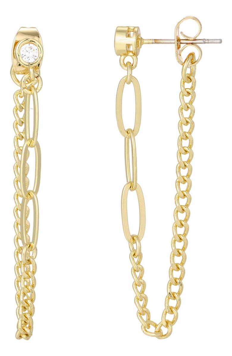 Adornia Cubic Zirconia Paper Clip Drop Front/Back Earrings, Main, color, Gold