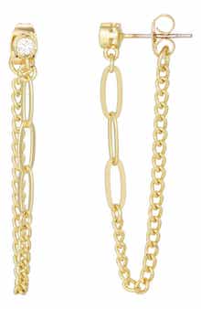Cubic Zirconia Paper Clip Drop Front/Back Earrings