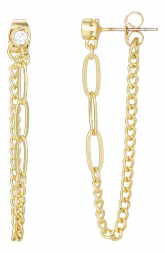 Cubic Zirconia Paper Clip Drop Front/Back Earrings