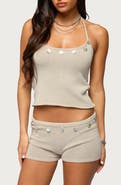 EDIKTED Nicca Iridescent Metallic Knit Halter Top