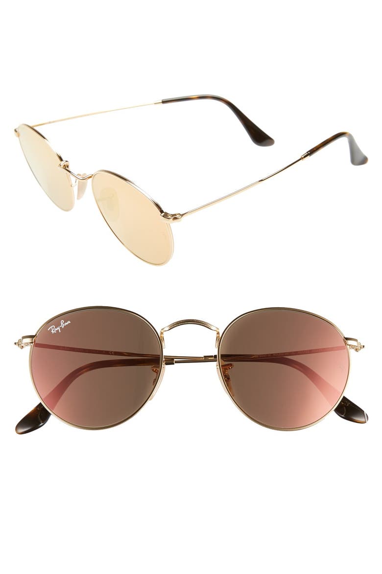 Icons 50mm Round Sunglasses, Main, color, GOLD/ PINK