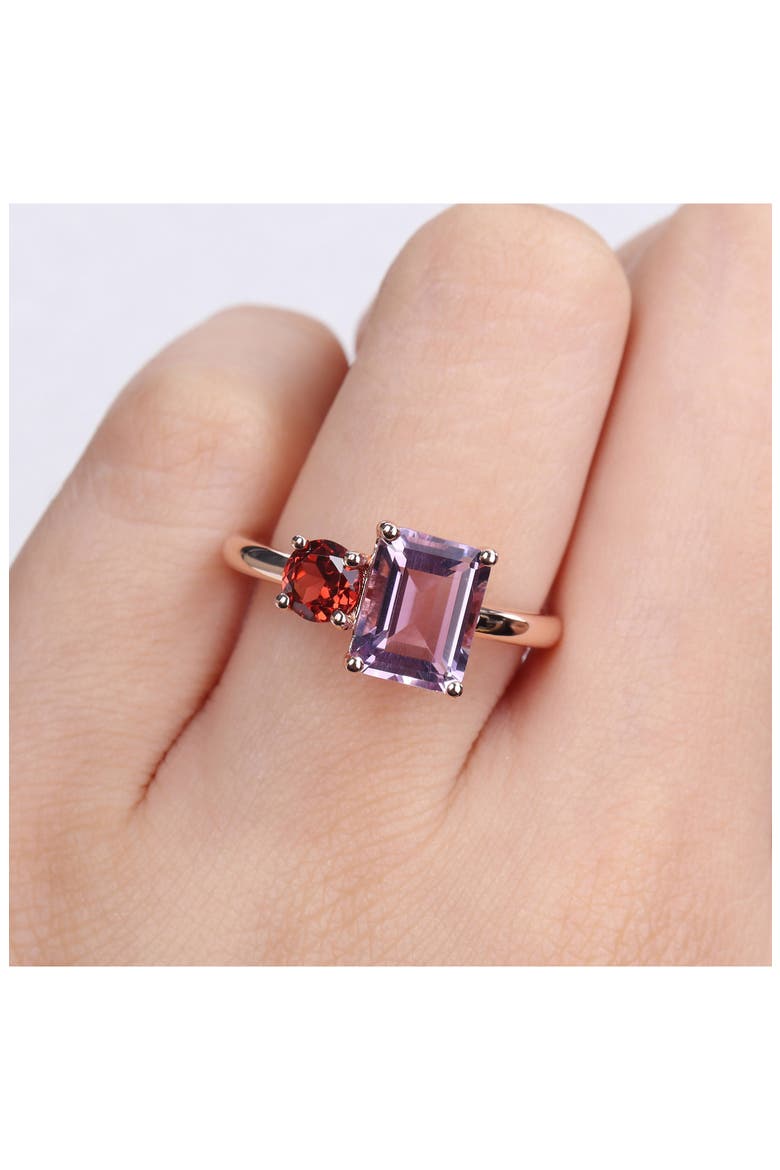 14K Rose Gold Plated Sterling Silver Amethyst & Garnet Ring, Alternate, color, MULTICOLOR