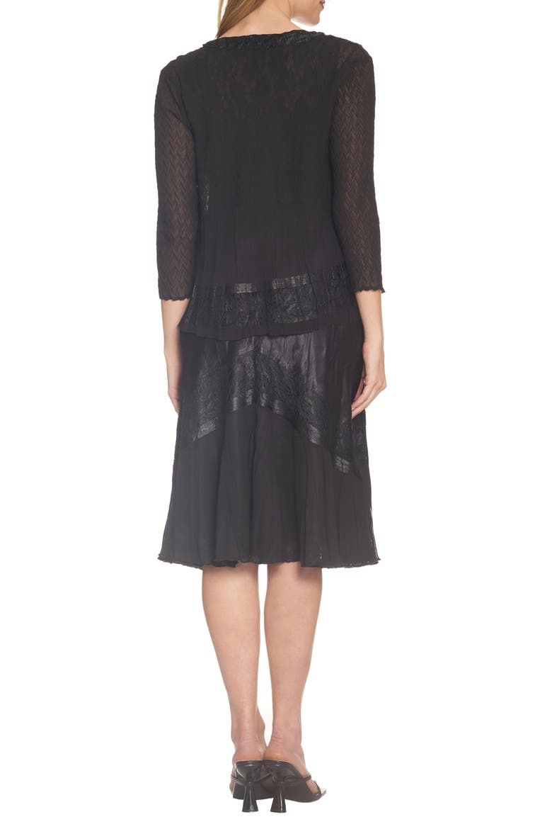 Charmeuse & Chiffon Cocktail Dress with Jacket, Alternate, color, BLACK