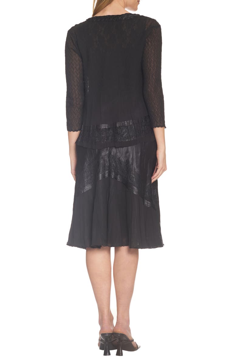 Komarov Charmeuse & Chiffon Cocktail Dress with Jacket, Alternate, color, Black