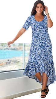 Jessica London Stretch Knit Flounce Hem Maxi Dress
