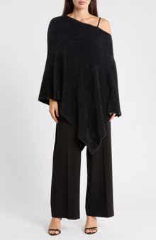 Livia Asymmetric Metallic Eyelash Knit Poncho