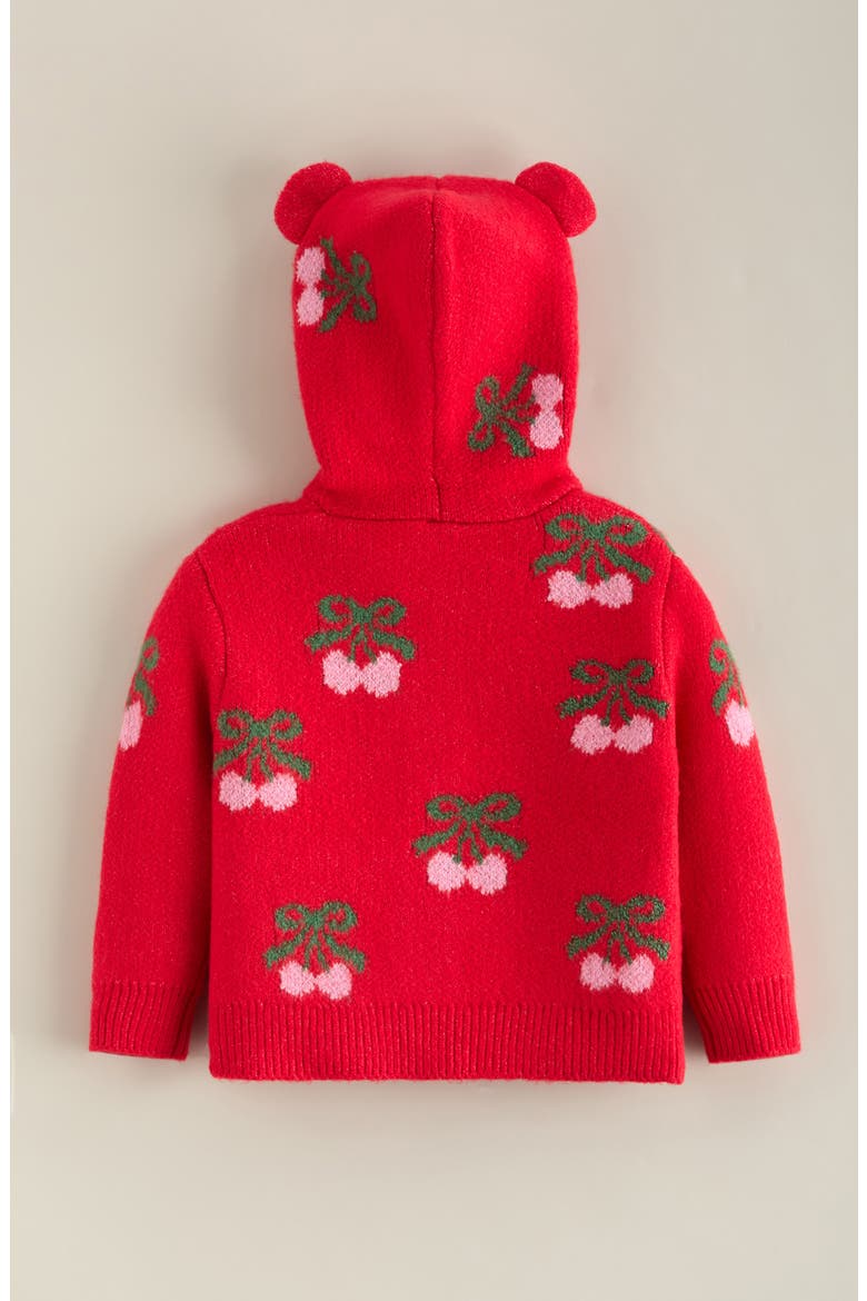 Pattern Hooded Cardigan Sweater, Alternate, color, RED FESTIVE RIBBON CHERRIES
