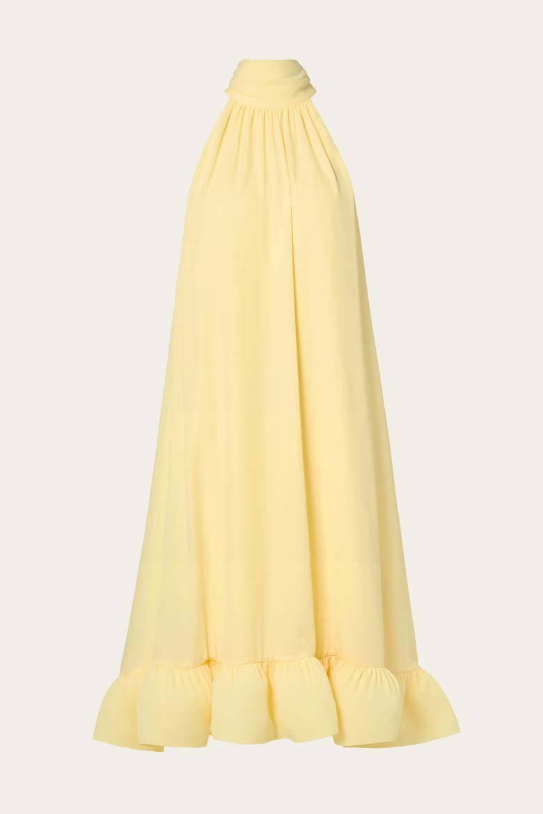 Sabrina Halterneck Ruffled Midi Dress, Alternate, color, Light Lemon