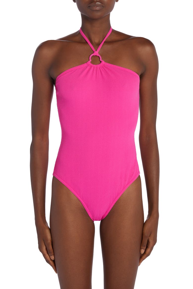 Halter One-Piece Swimsuit, Main, color, FUCHSIA FEDORA