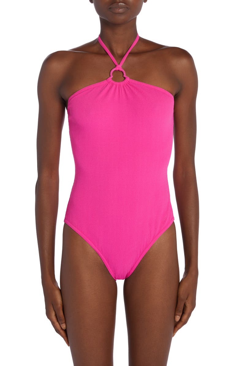 Moncler Halter One-Piece Swimsuit, Main, color, 