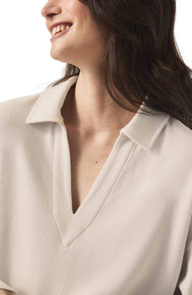 Splendid Waffle Scuba Knit Polo Sweatshirt, Alternate, color, Moonstone