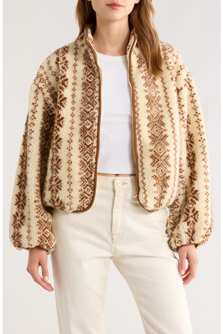 High Pile Fleece Jacket, Main, color, IVORY/ BUTTER BROWN