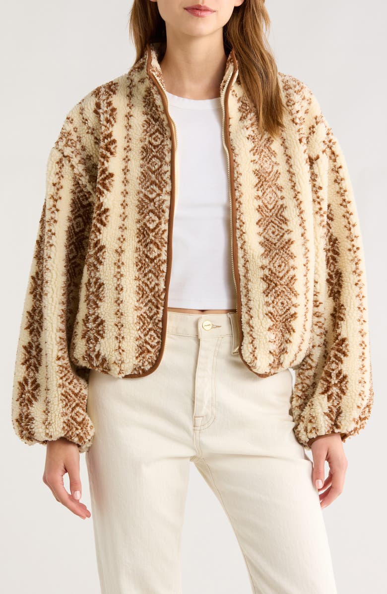 All in Favor High Pile Fleece Jacket, Main, color, Ivory/ Butter Brown