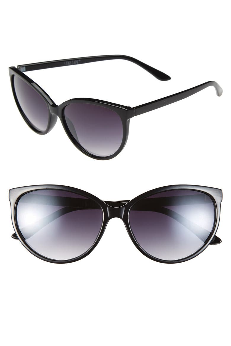 57mm Cat Eye Sunglasses, Main, color, BLACK