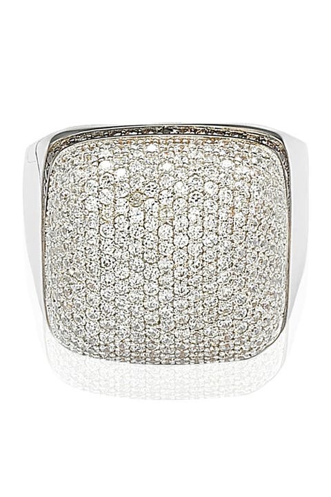 Sterling Silver White CZ Golden Square Ring