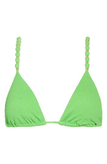 Vix Swimwear Firenze Beaded Triangle Bikini Top In Firenze Acid Green