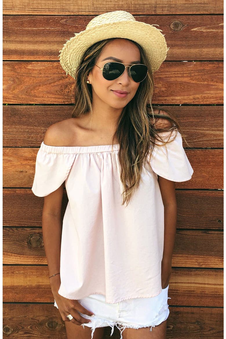 'Carmen' Flutter Sleeve Off the Shoulder Top, Alternate, color, PINK