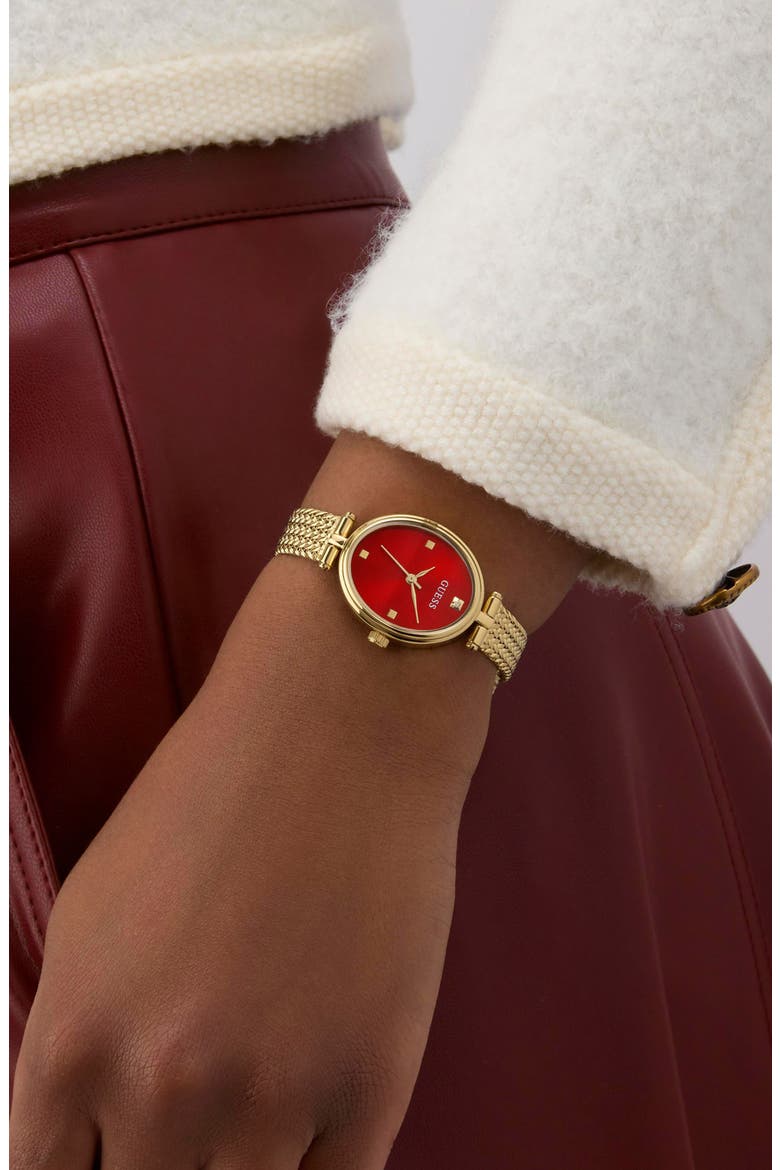 Ruby Oval Mesh Strap Watch, 24mm, Alternate, color, GOLD TONE