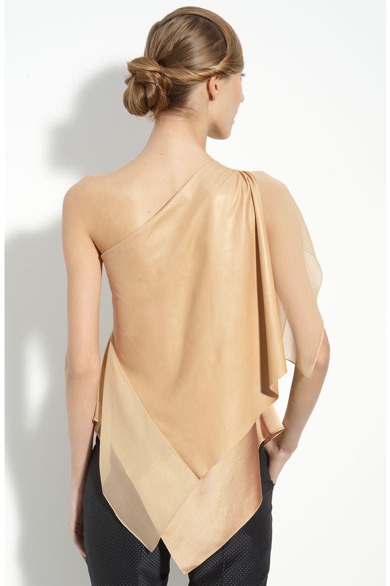 Silk & Leather One Shoulder Top, Alternate, color, TAN