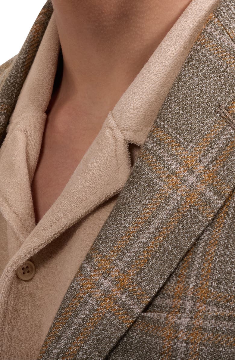 Bugatchi Windowpane Check Cotton & Linen Blazer, Alternate, color, Khaki