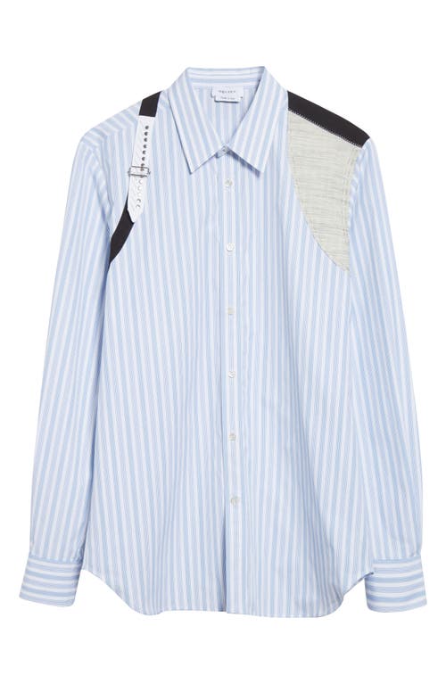Alexander Mcqueen Mcqueen Canvas Detail Harness Strap Cotton Poplin Button-up Shirt In Blue