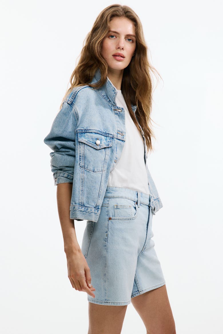 High-waisted Denim Shorts, Main, color, Light denim blue