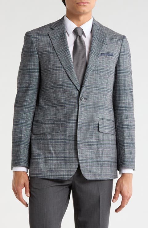 Slim Fit Plaid Stretch Knit Sport Coat
