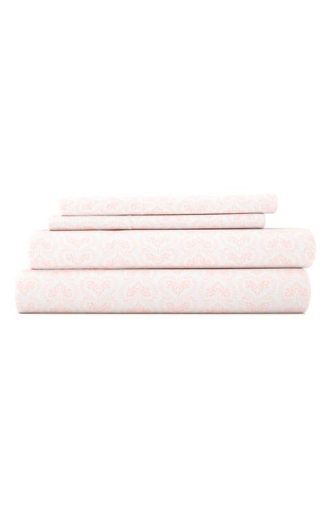 HOME SPUN Premium Ultra Soft Classic in Pink Pattern 4-Piece Bed Sheets Set