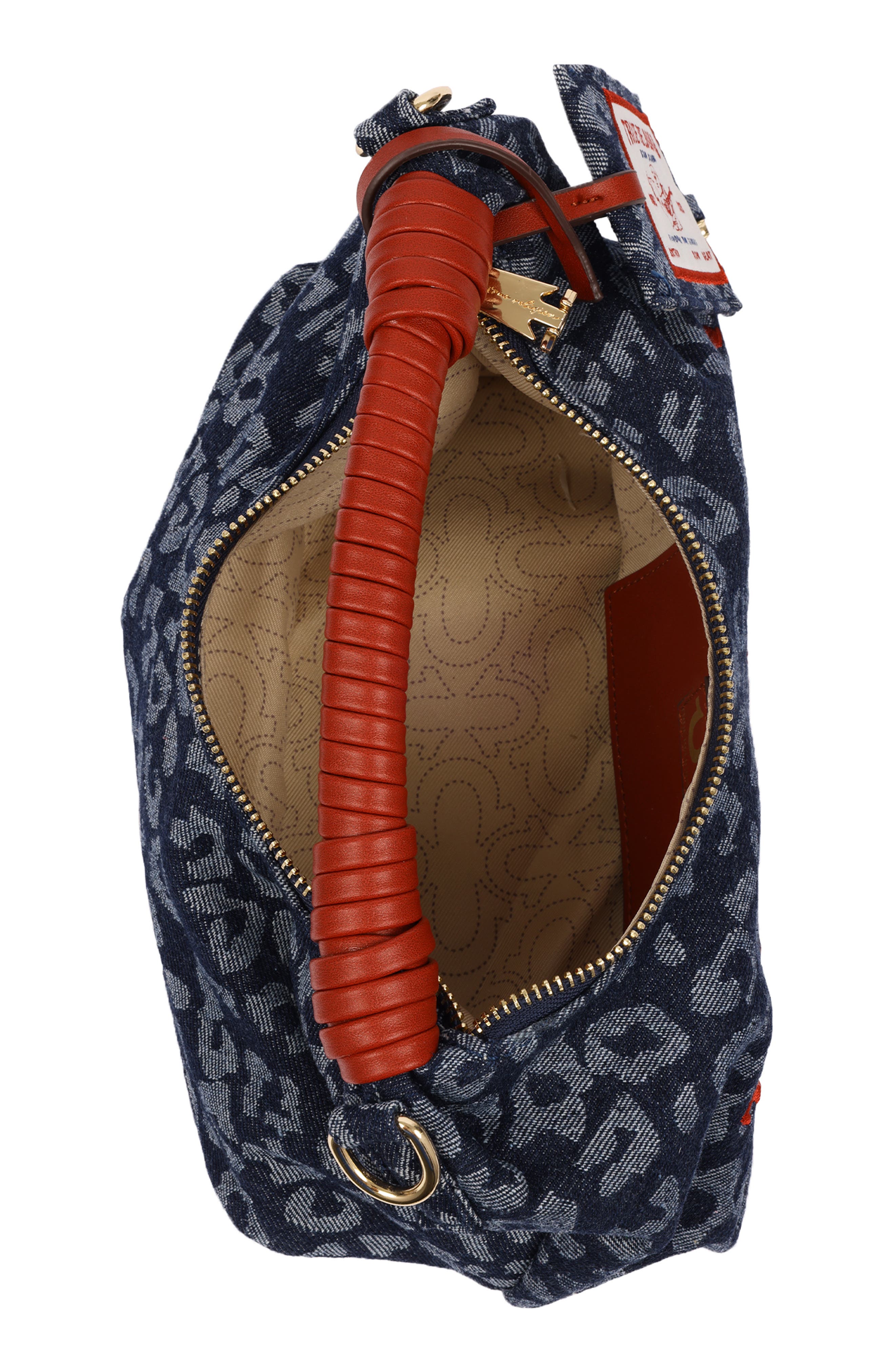 Leopard Print Denim Shoulder Bag, Alternate, color, RED