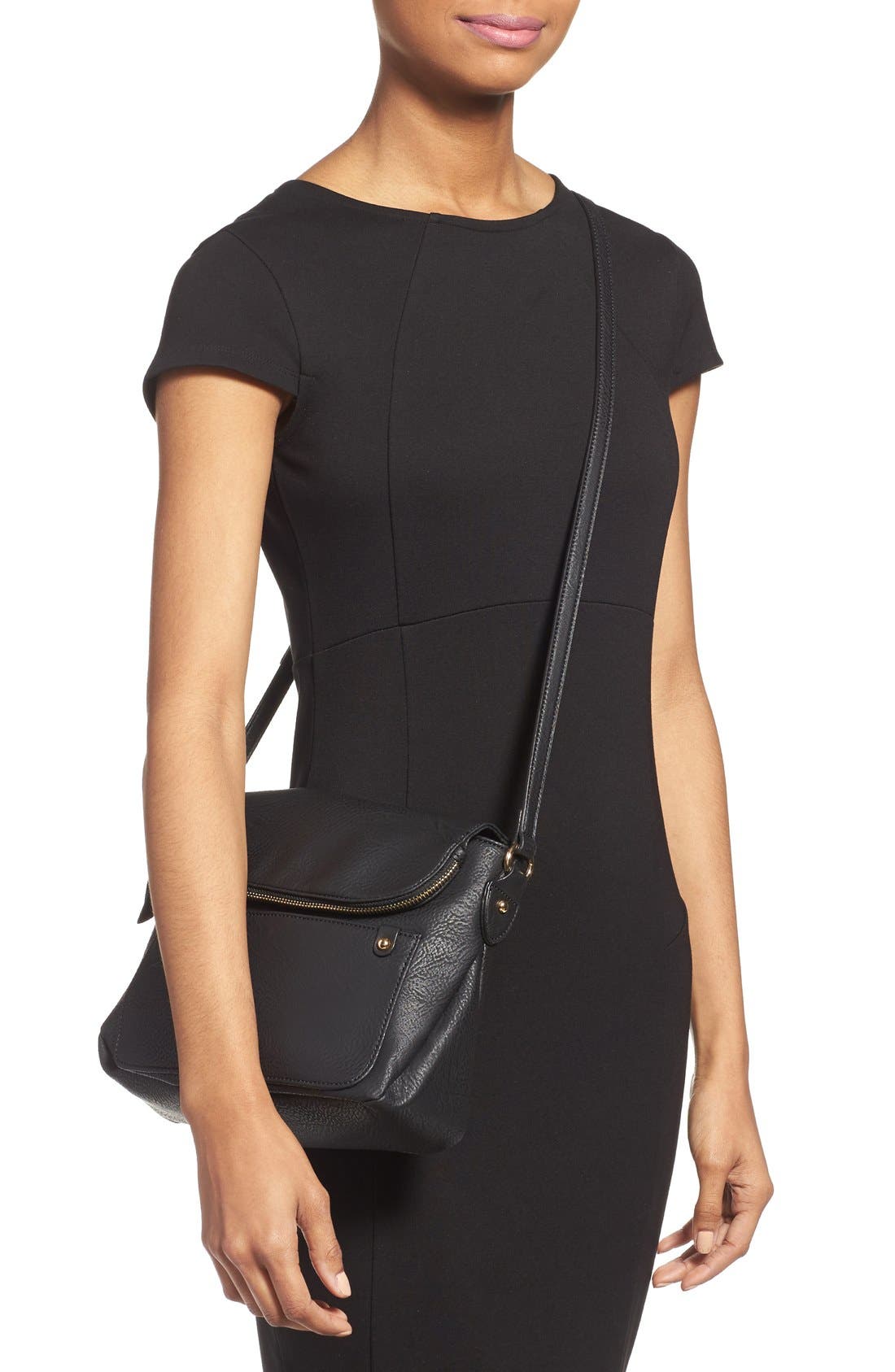 Zip Flap Faux Leather Crossbody Bag, Alternate, color, BLACK