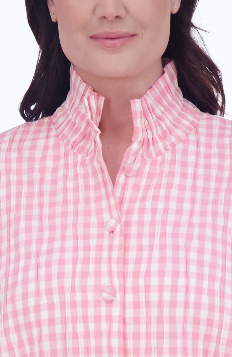 Foxcroft Carolina Gingham Crinkled Cotton Blend Button-Up Shirt, Alternate, color, 