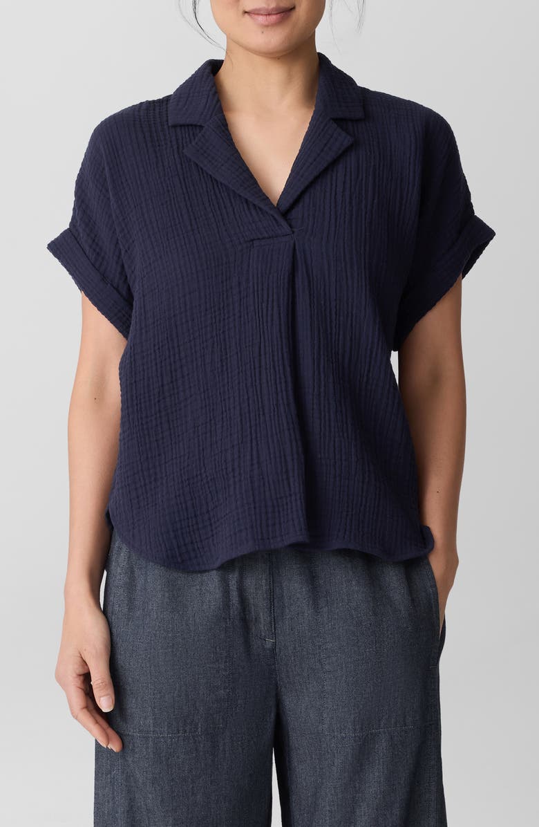 Eileen Fisher Notch Collar Roll Cuff Shirt, Main, color, Ink