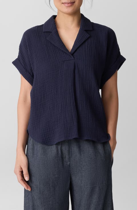 Notch Collar Roll Cuff Shirt