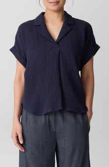 Eileen Fisher Notch Collar Roll Cuff Shirt