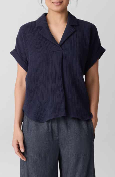 Eileen Fisher Notch Collar Roll Cuff Shirt