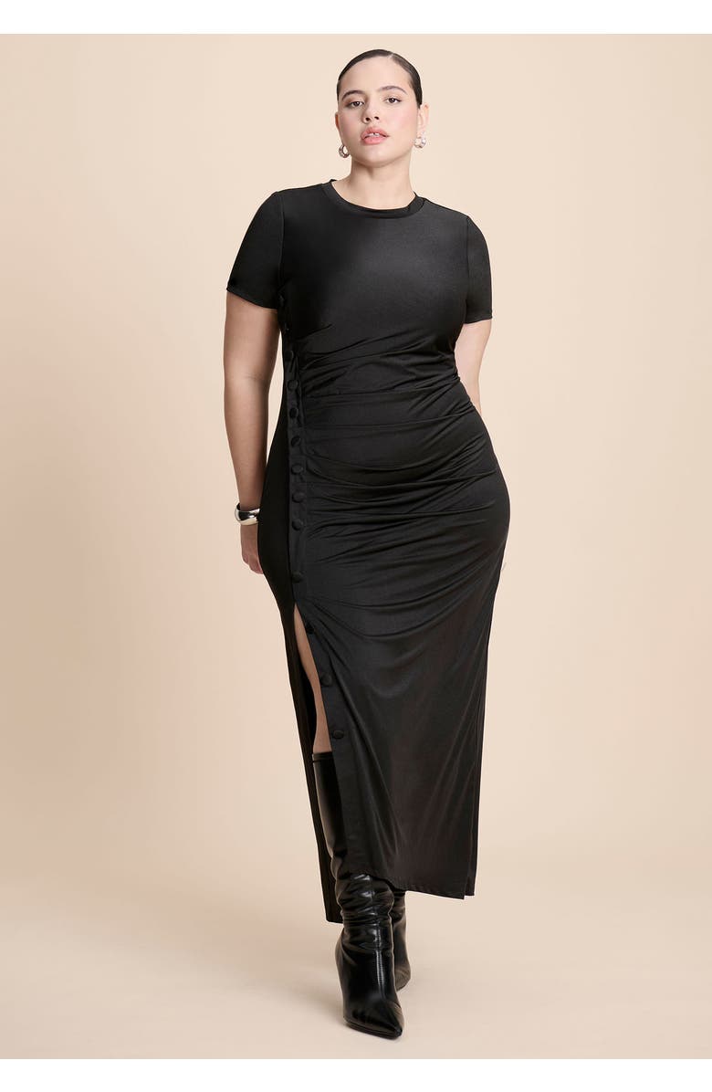 ELOQUII Slinky Dress W Buttons, Alternate, color, Black Onyx