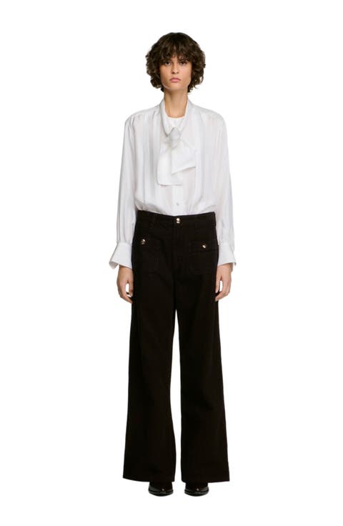 Velvet straight-leg trousers