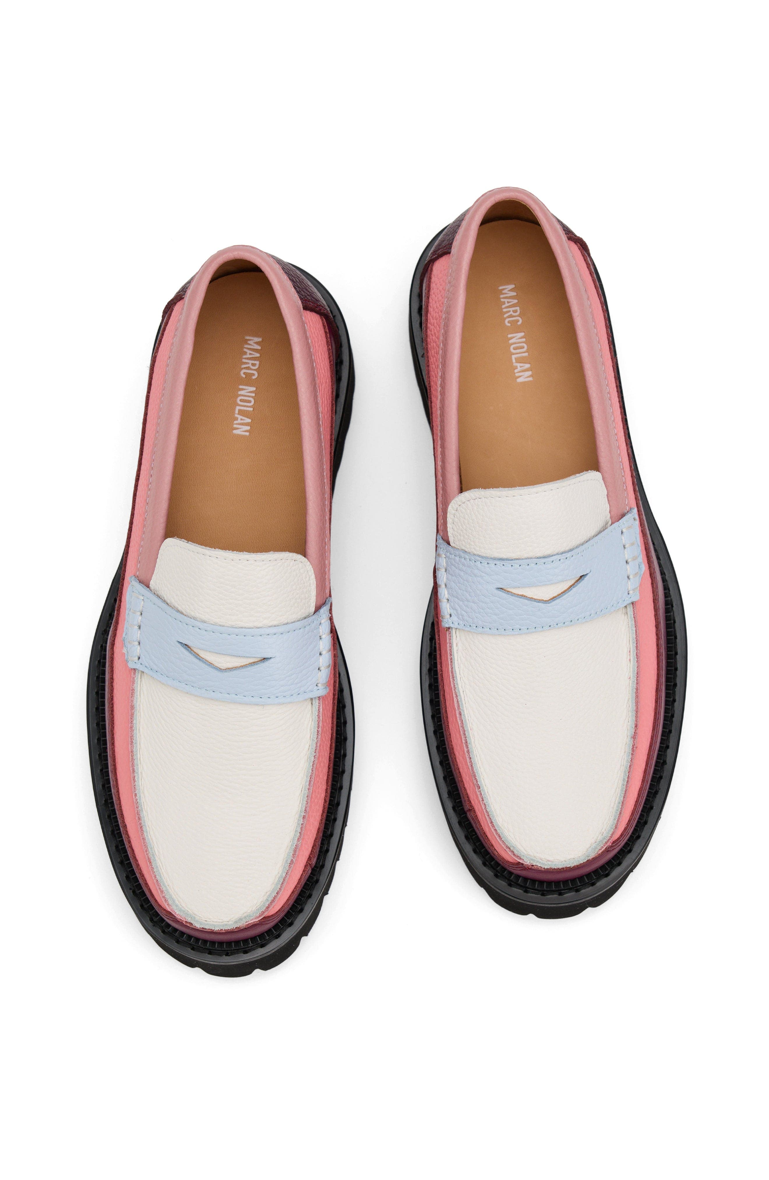 Ms. Adler Leather Lug Penny Loafers, Alternate, color, Colorblock Pink/Burgundy/Blue