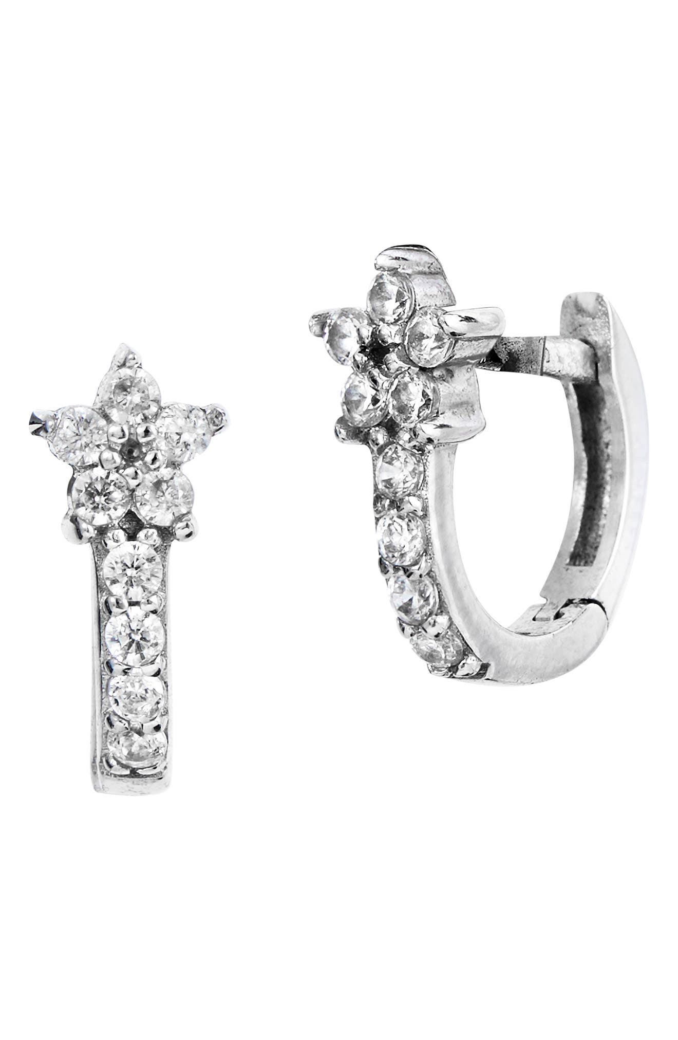 SAVVY CIE JEWELS 18K Gold Plated Sterling Silver Micro Floral Cubic Zironia Huggie Earrings