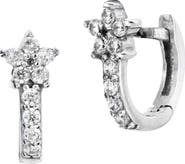 SAVVY CIE JEWELS 18K Gold Plated Sterling Silver Micro Floral Cubic Zironia Huggie Earrings