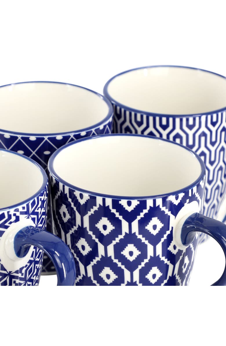 Elama Declan 6 Piece 12 Ounce Assorted Design Stoneware Mug Set, Alternate, color, Blue