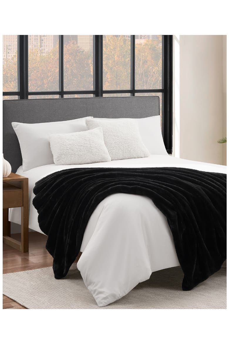 Faux Fur Throw, Alternate, color, BLACK