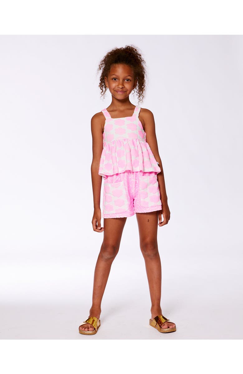 Deux par Deux Girl's Printed Terry Tank Top And Shorts Set Vibrant Pink And White, Alternate, color,
