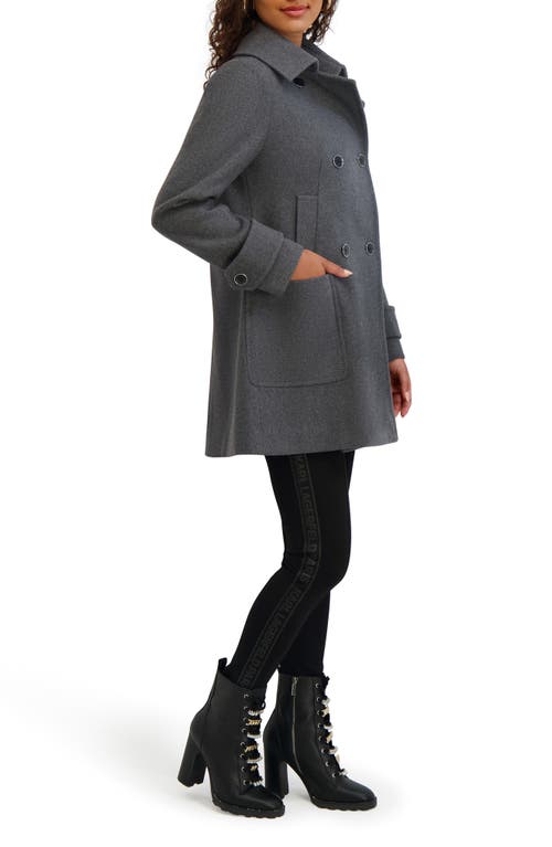 Karl Lagerfeld Paris Four Pocket Wool Blend Swing Coat In Gray