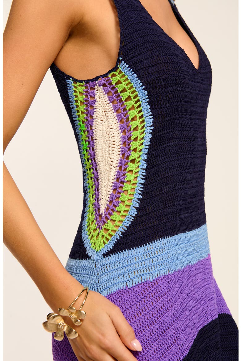 Cadence Colorblock Crochet Midi Dress, Alternate, color, NAVY MULTI COLORBLOCK
