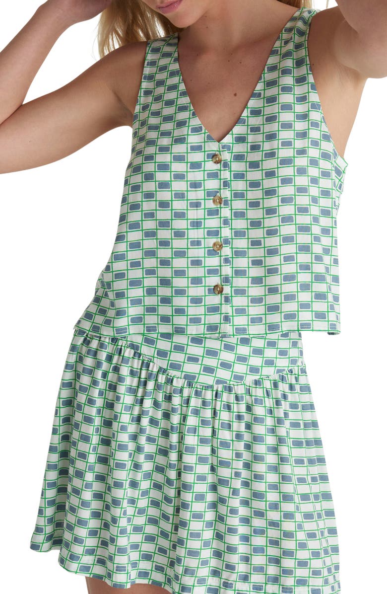 Hurley Venice Print Sleeveless Button-Front Top, Main, color, Windward Blue