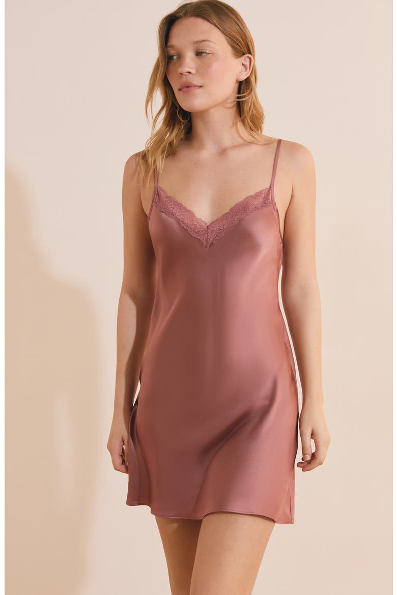 Milky Lace Trim Silk Chemise, Alternate, color, IMP FOND ROSE