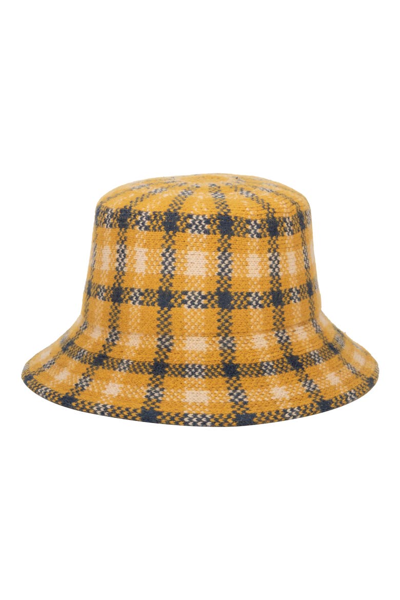 Knit Checkered Bucket Hat, Main, color, MUSTARD